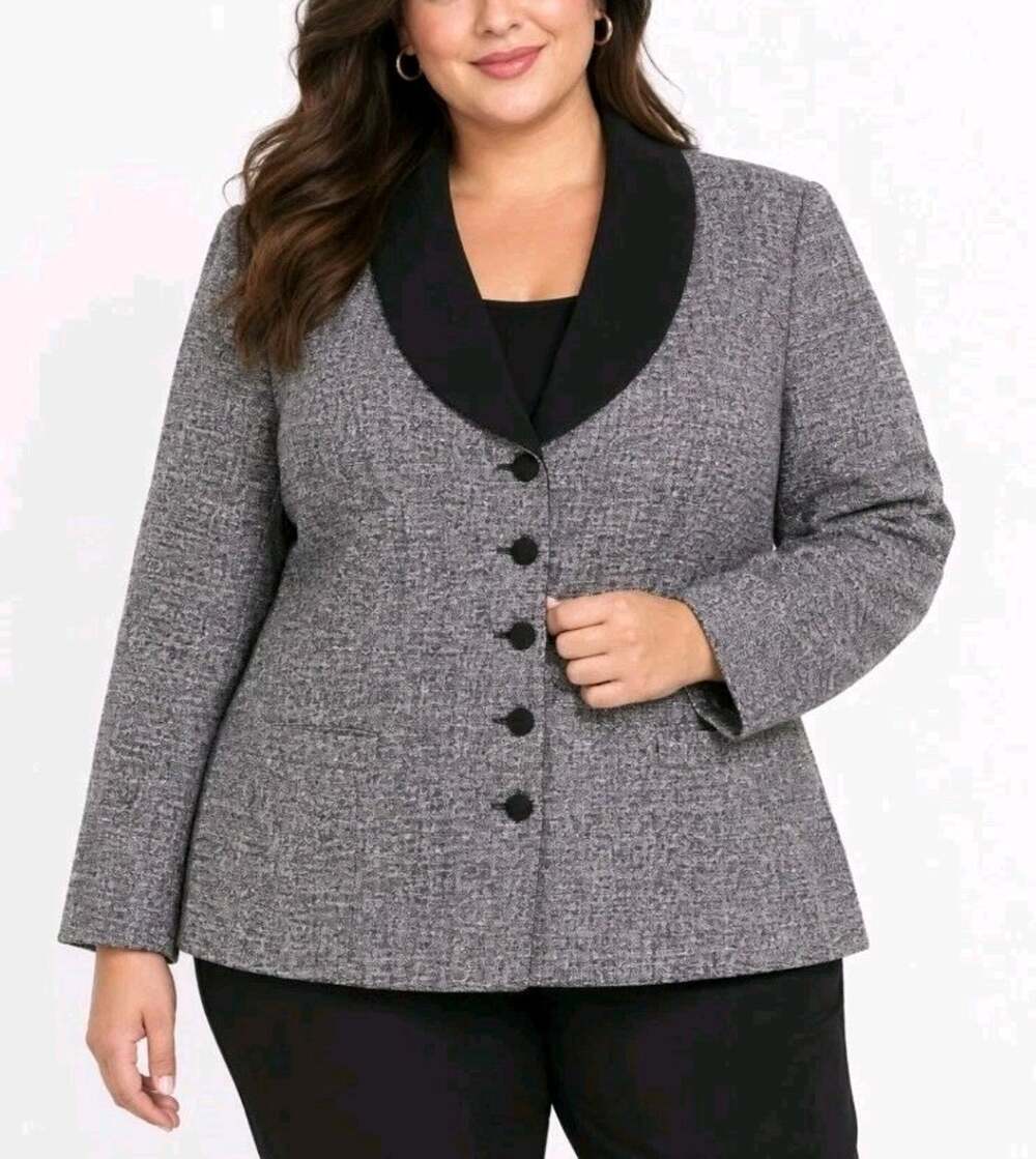 Together ~Woman Plus Size 22W~ Gray w/Black Collar Wool Blend Blazer Jacket NWT.